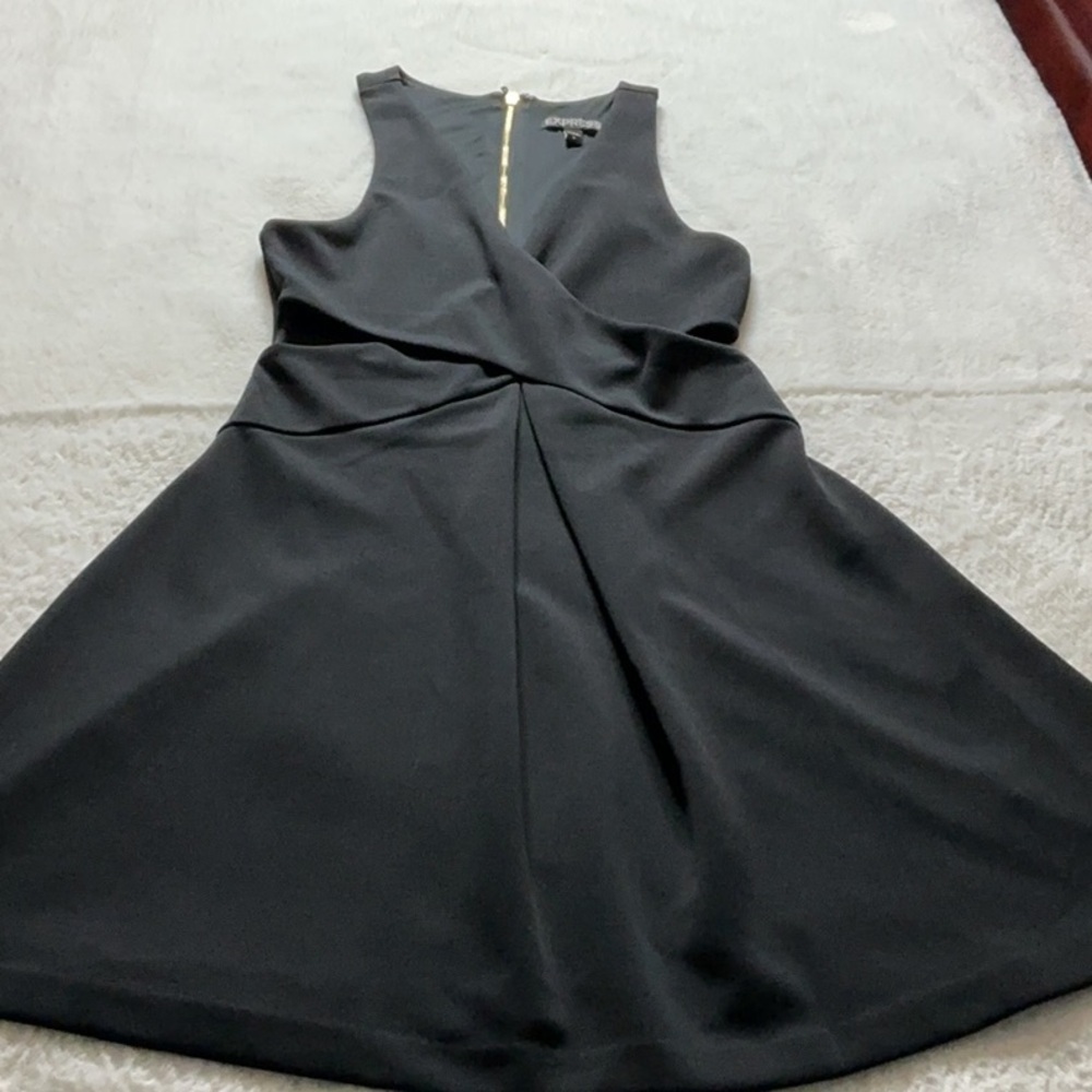Express Black and Gold Pleated Wrap Cocktail Dress - Picture 2 of 9